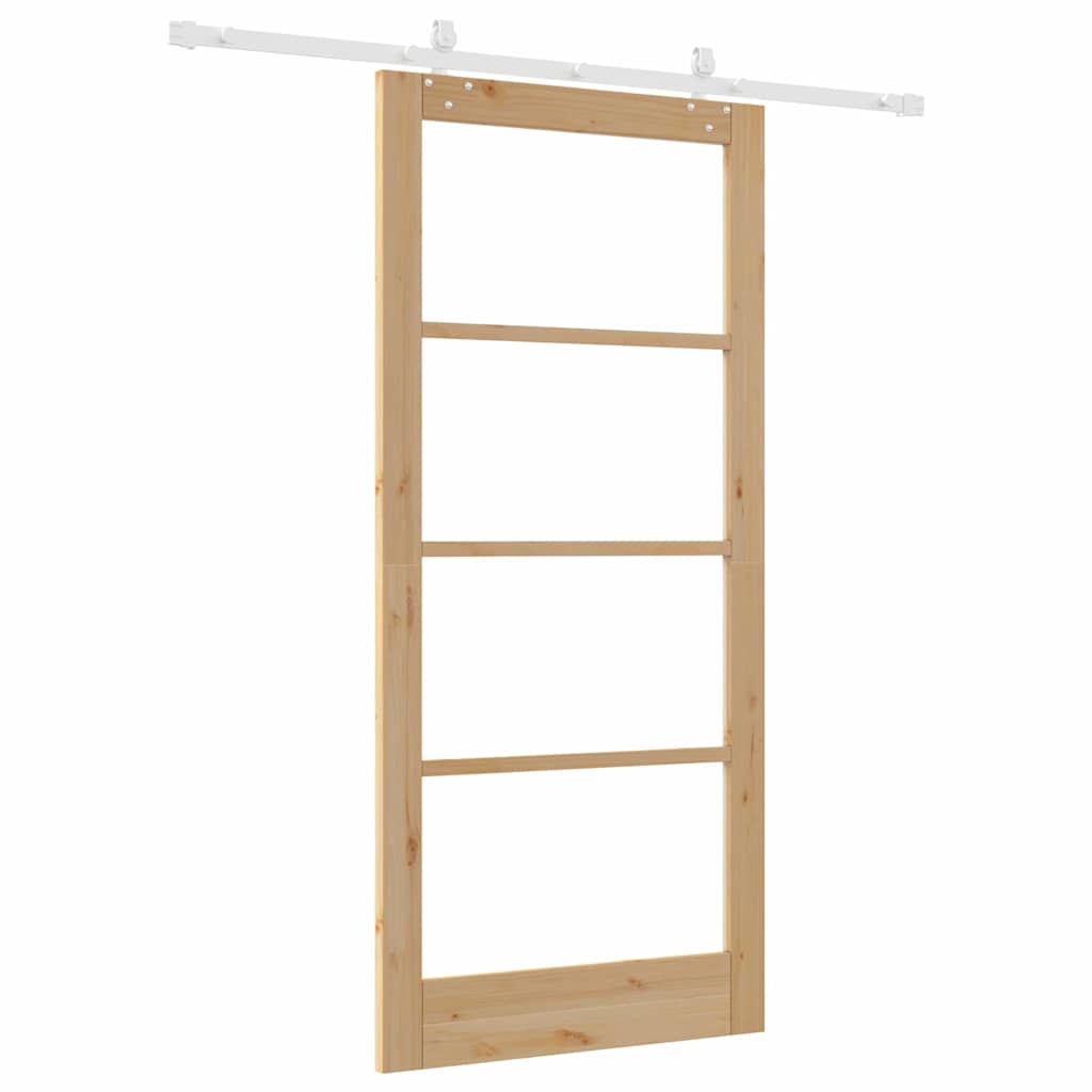 Sliding Door Natural 93 x 202 cm Solid Pine Wood and Glass