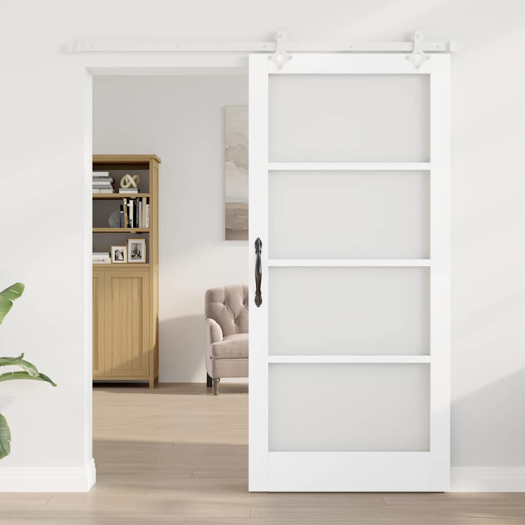 Sliding Door White 93 x 202 cm Solid Pine Wood and Glass