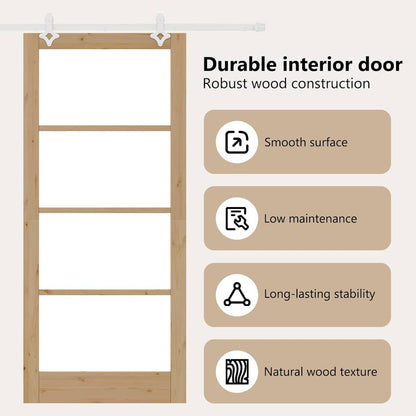 Sliding Door Natural 93 x 211 cm Solid Pine Wood and Glass