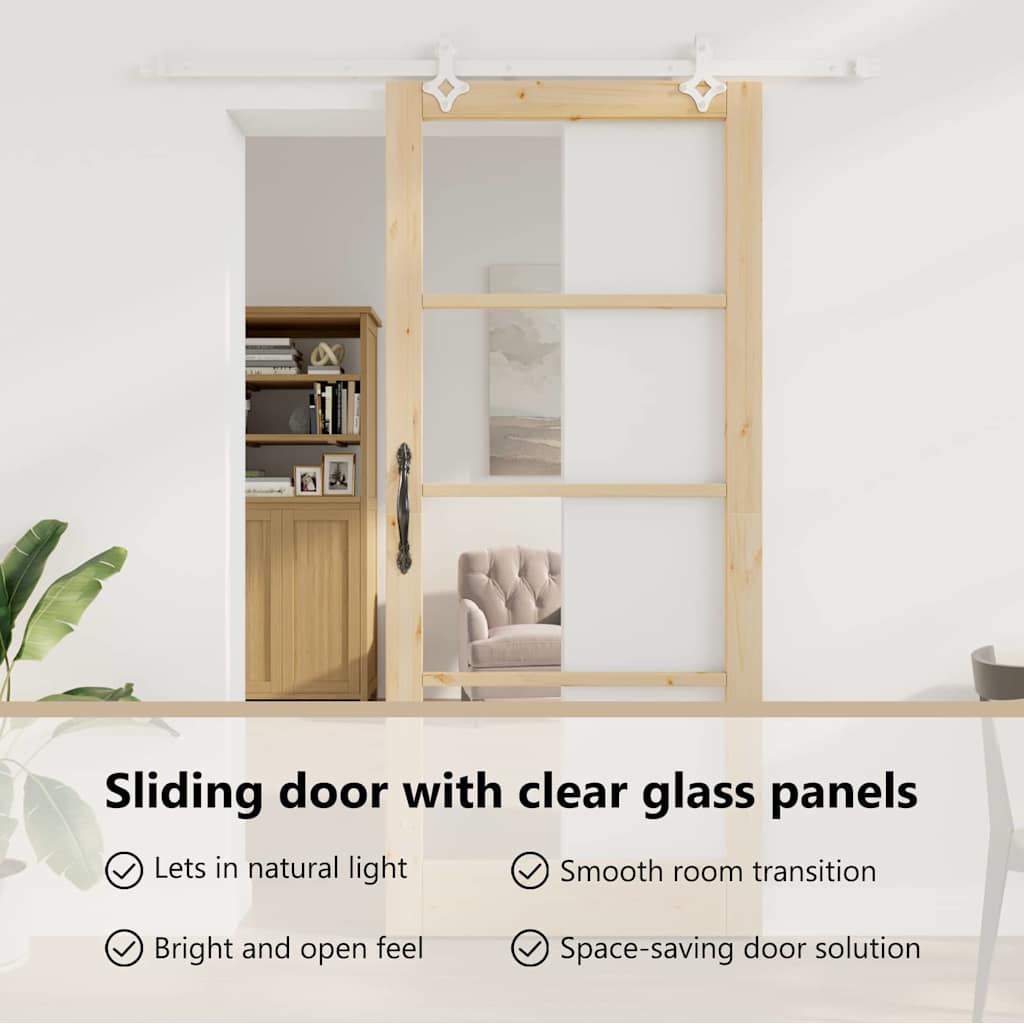 Sliding Door Natural 93 x 211 cm Solid Pine Wood and Glass