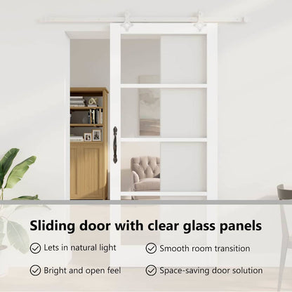 Sliding Door White 93 x 211 cm Solid Pine Wood and Glass