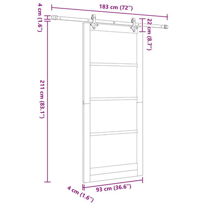 Sliding Door White 93 x 211 cm Solid Pine Wood and Glass