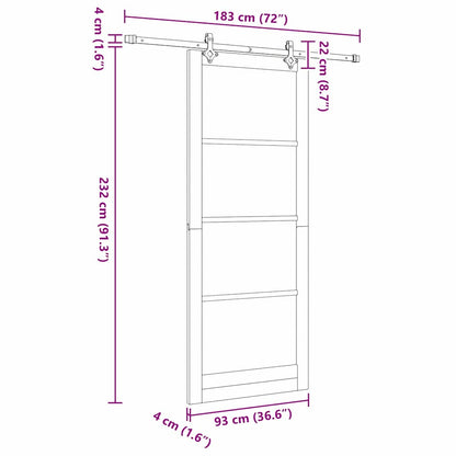 Sliding Door Natural 93 x 232 cm Solid Pine Wood and Glass