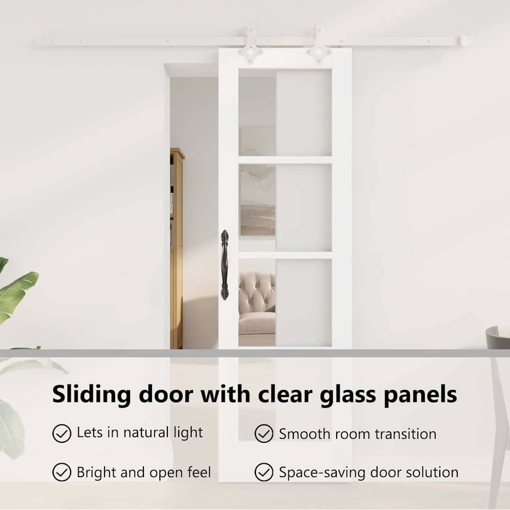 Sliding Door White 61 x 198.5 cm Solid Pine Wood and Glass