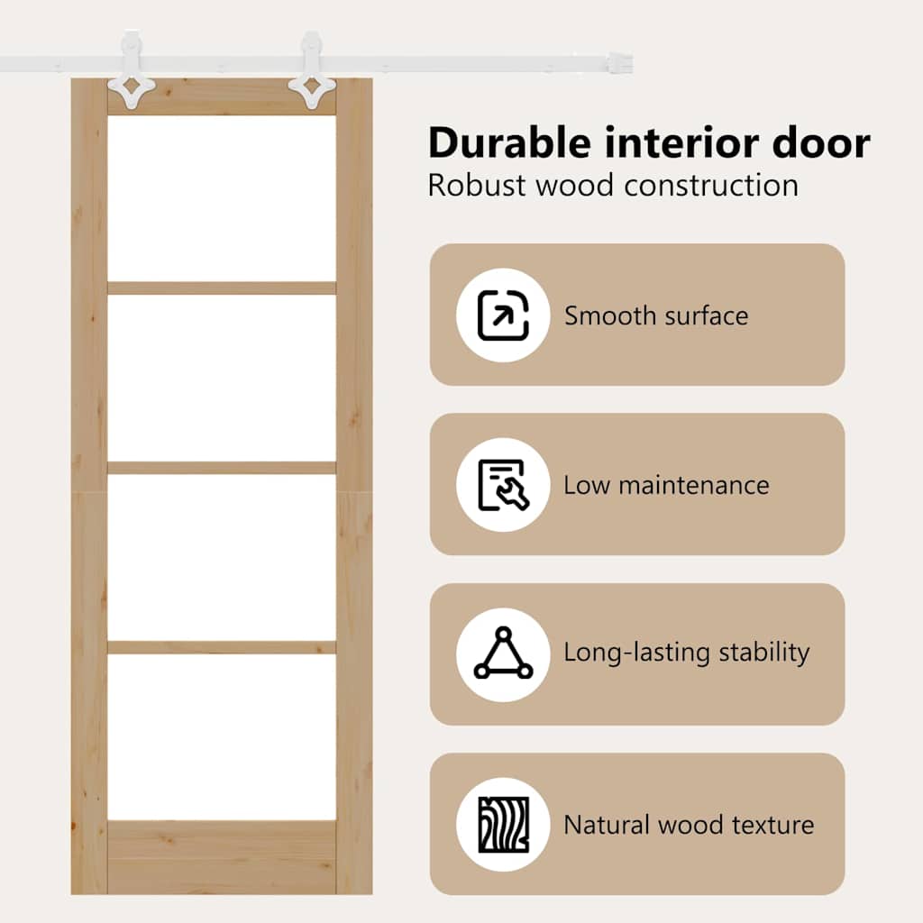 Sliding Door Natural 73.5 x 198.5 cm Solid Pine Wood and Glass