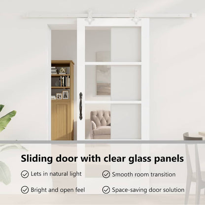 Sliding Door White 83 x 202 cm Solid Pine Wood and Glass