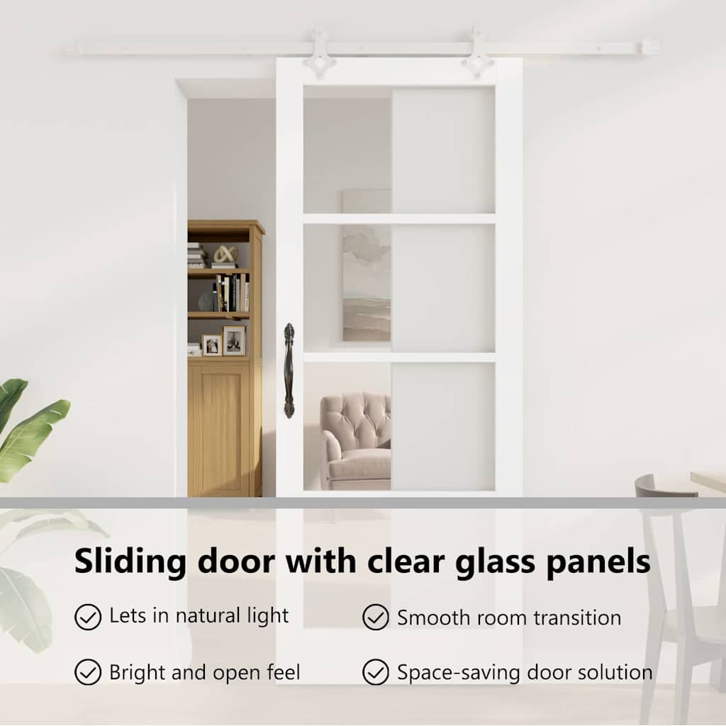 Sliding Door White 83 x 211 cm Solid Pine Wood and Glass