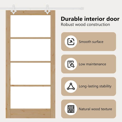 Sliding Door Natural 93 x 202 cm Solid Pine Wood and Glass