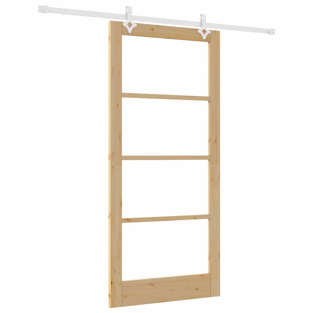 Sliding Door Natural 93 x 202 cm Solid Pine Wood and Glass