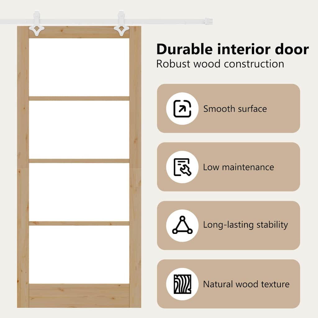 Sliding Door Natural 93 x 211 cm Solid Pine Wood and Glass