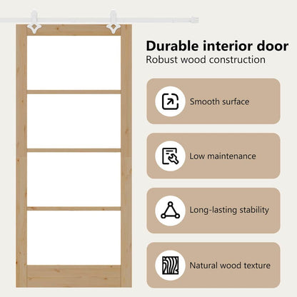 Sliding Door Natural 93 x 211 cm Solid Pine Wood and Glass