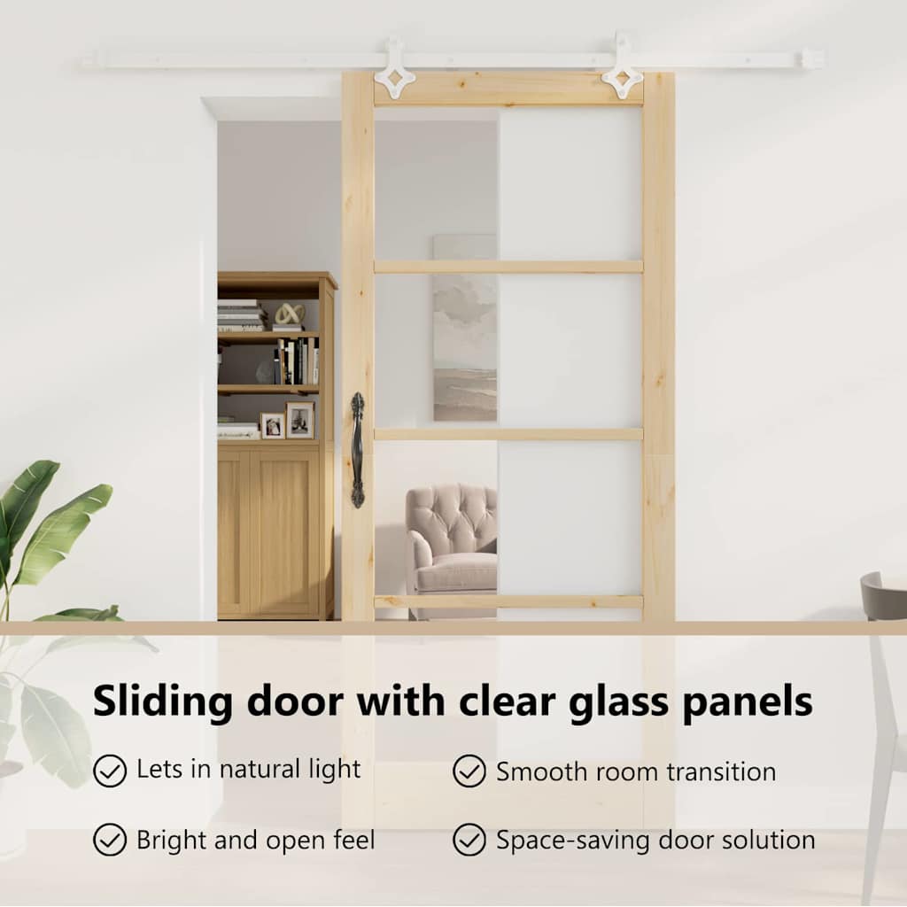 Sliding Door Natural 93 x 211 cm Solid Pine Wood and Glass