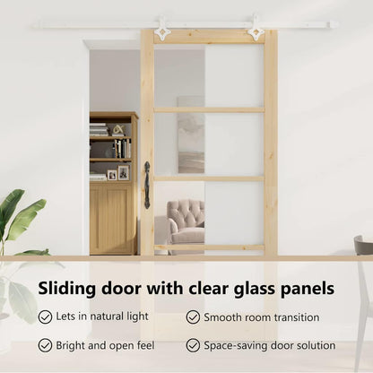 Sliding Door Natural 93 x 211 cm Solid Pine Wood and Glass