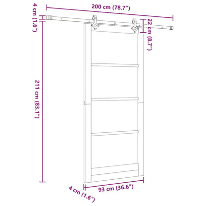 Sliding Door Natural 93 x 211 cm Solid Pine Wood and Glass