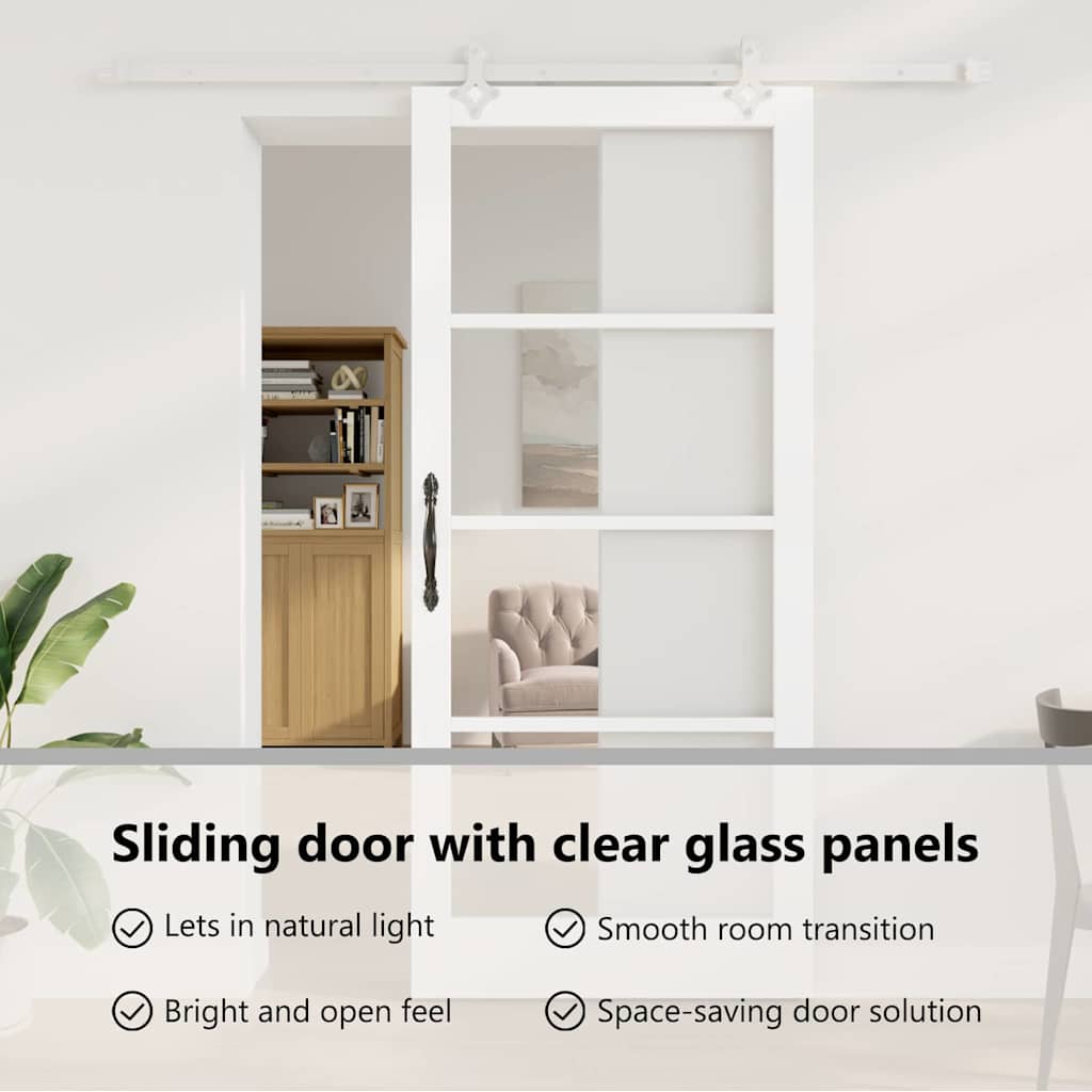 Sliding Door White 93 x 211 cm Solid Pine Wood and Glass