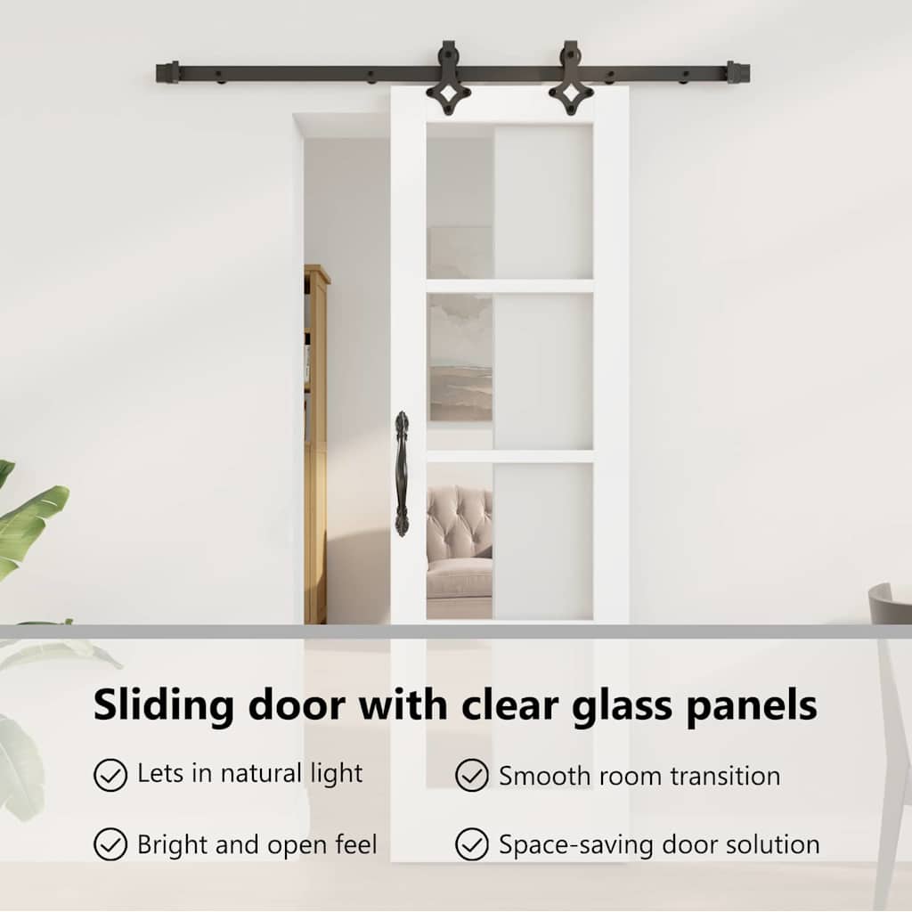 Sliding Door White 61 x 198.5 cm Solid Pine Wood and Glass