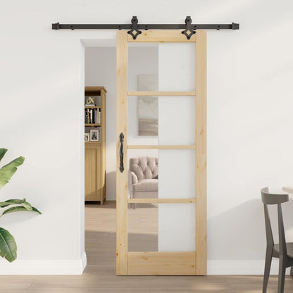 Sliding Door Natural 73.5 x 198.5 cm Solid Pine Wood and Glass