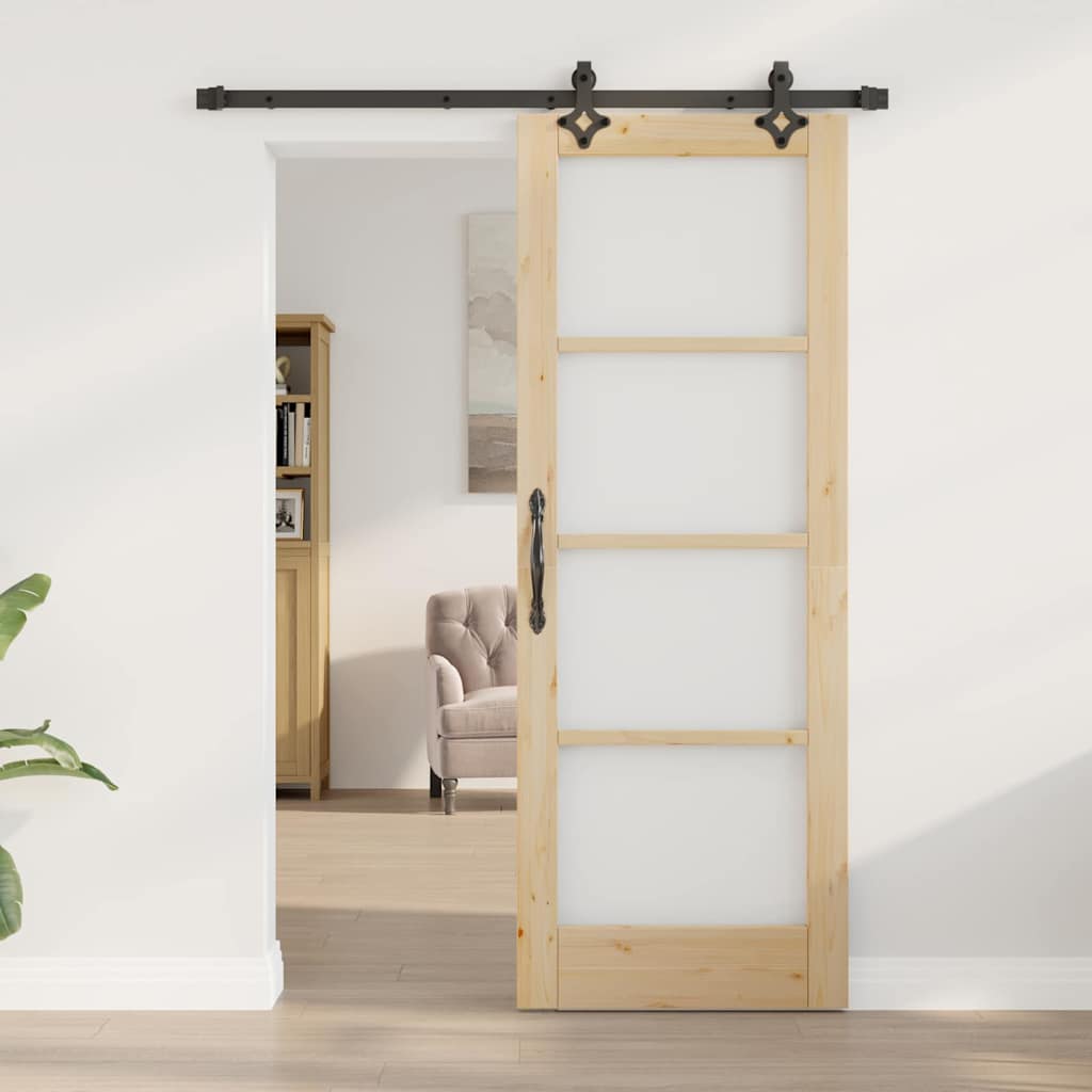 Sliding Door Natural 73.5 x 198.5 cm Solid Pine Wood and Glass