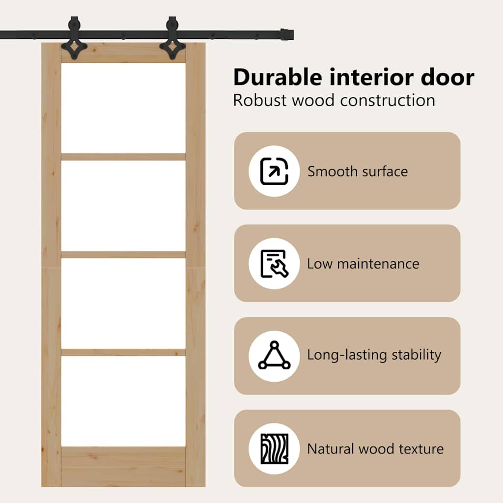 Sliding Door Natural 73.5 x 198.5 cm Solid Pine Wood and Glass