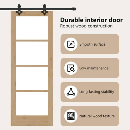 Sliding Door Natural 73.5 x 198.5 cm Solid Pine Wood and Glass