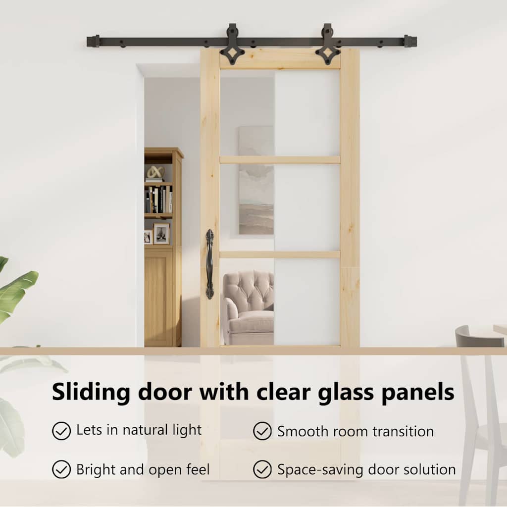 Sliding Door Natural 73.5 x 198.5 cm Solid Pine Wood and Glass