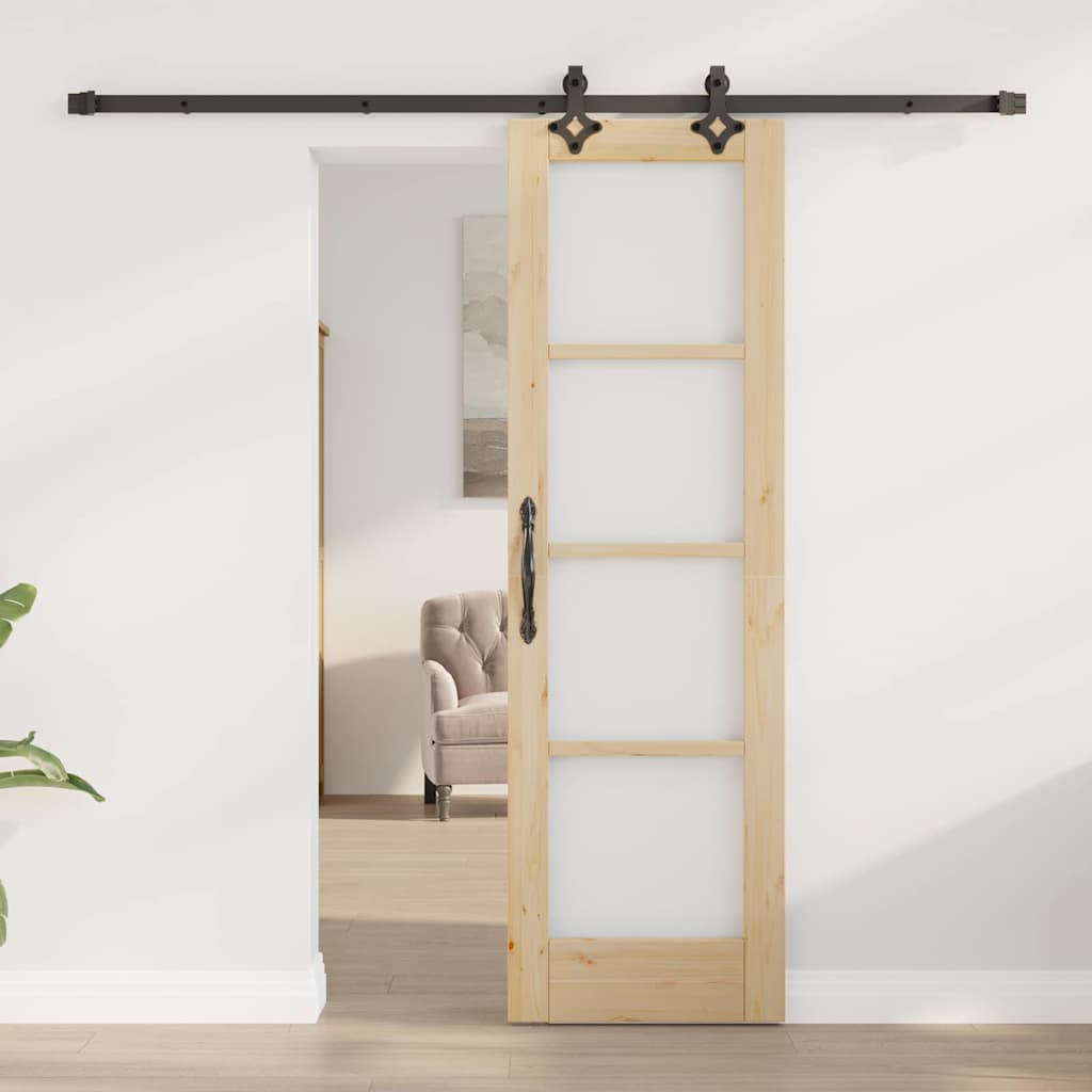 Sliding Door Natural 61 x 198.5 cm Solid Pine Wood and Glass