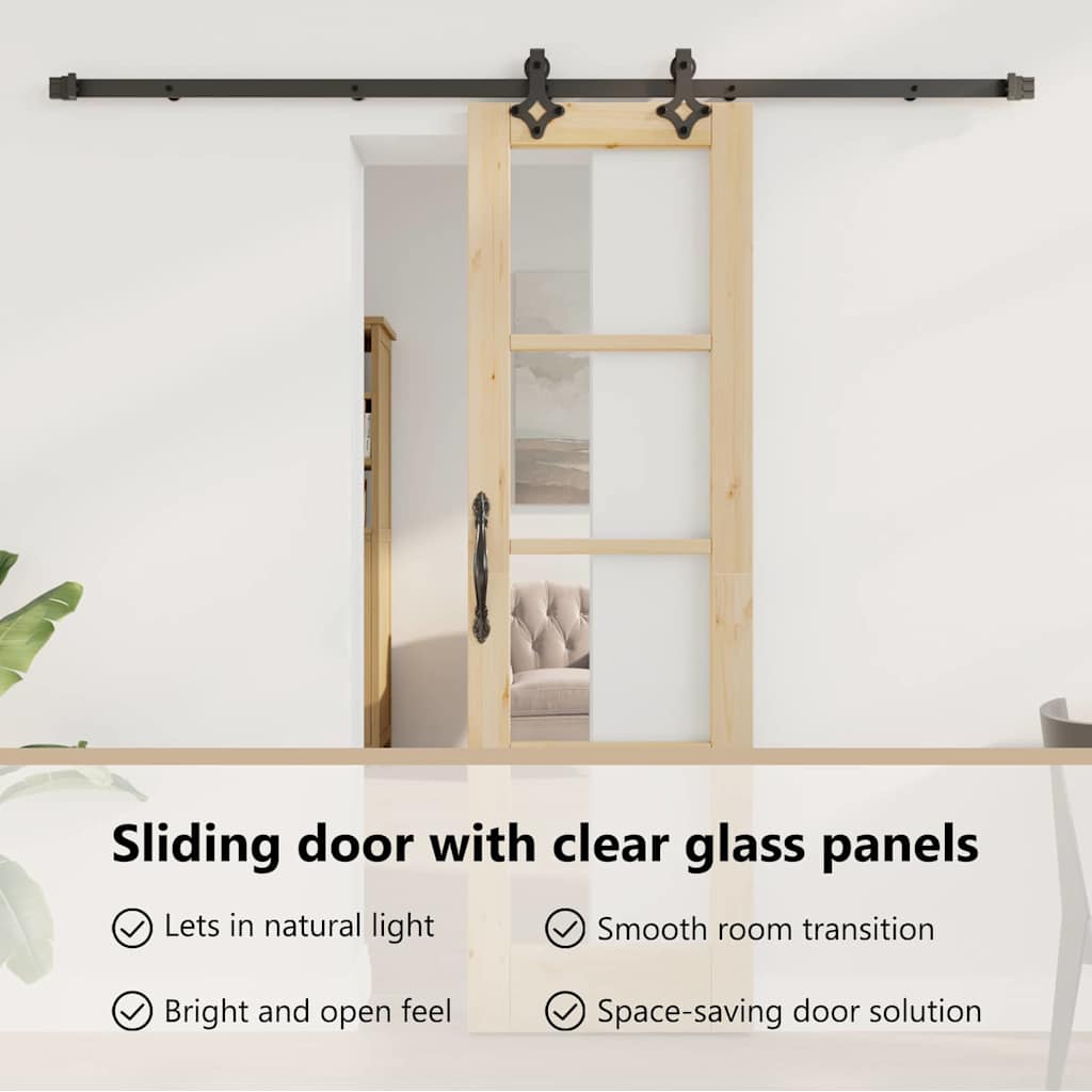 Sliding Door Natural 61 x 198.5 cm Solid Pine Wood and Glass
