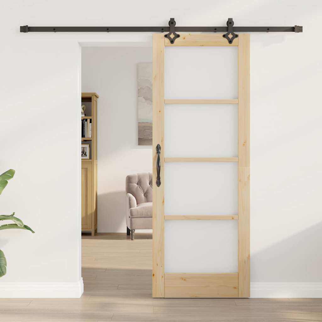 Sliding Door Natural 73.5 x 198.5 cm Solid Pine Wood and Glass