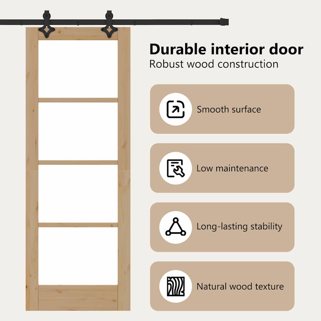 Sliding Door Natural 73.5 x 198.5 cm Solid Pine Wood and Glass