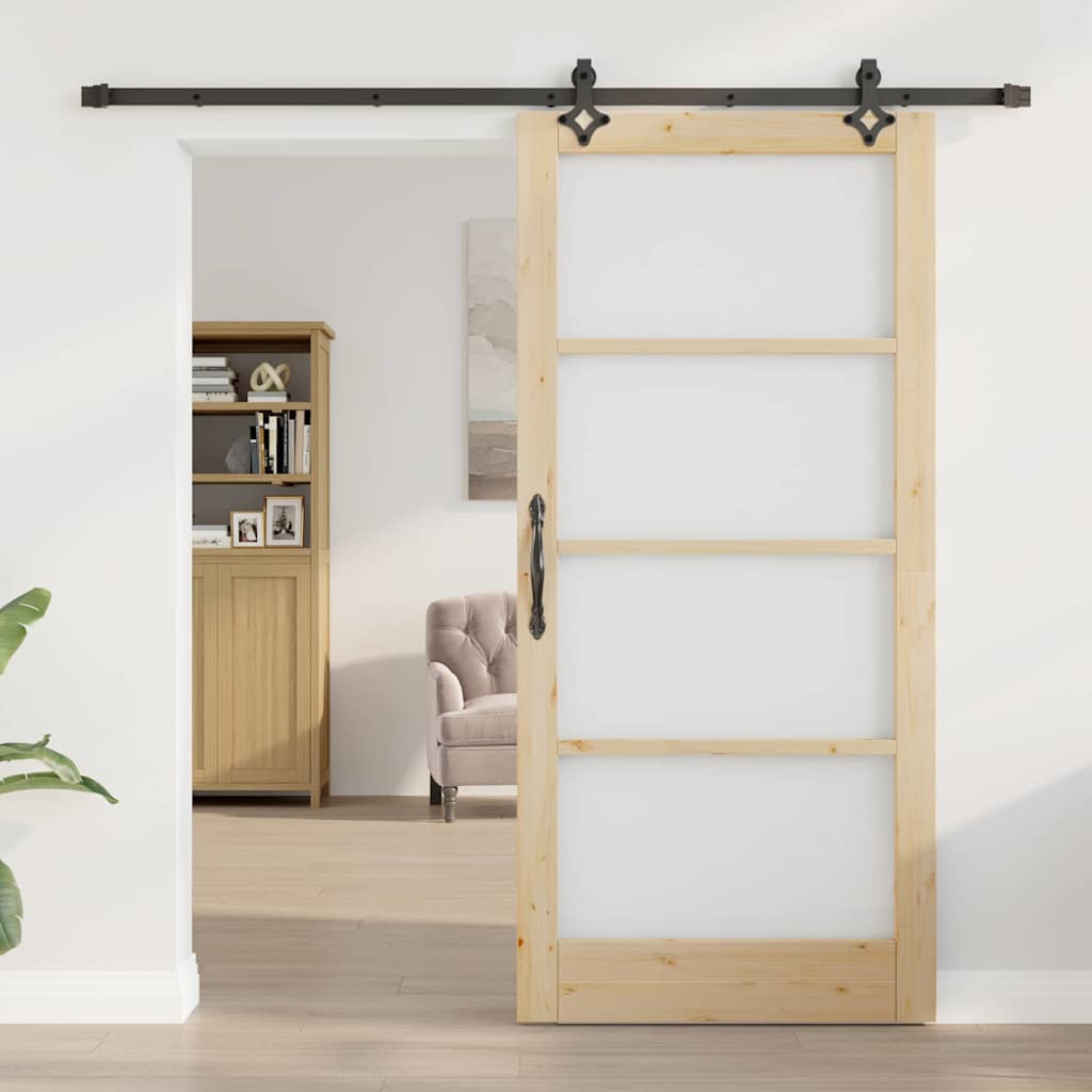 Sliding Door Natural 93 x 202 cm Solid Pine Wood and Glass