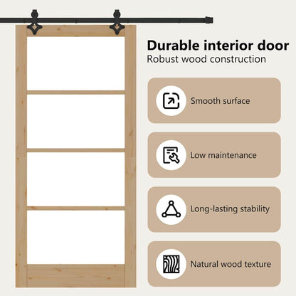 Sliding Door Natural 93 x 202 cm Solid Pine Wood and Glass