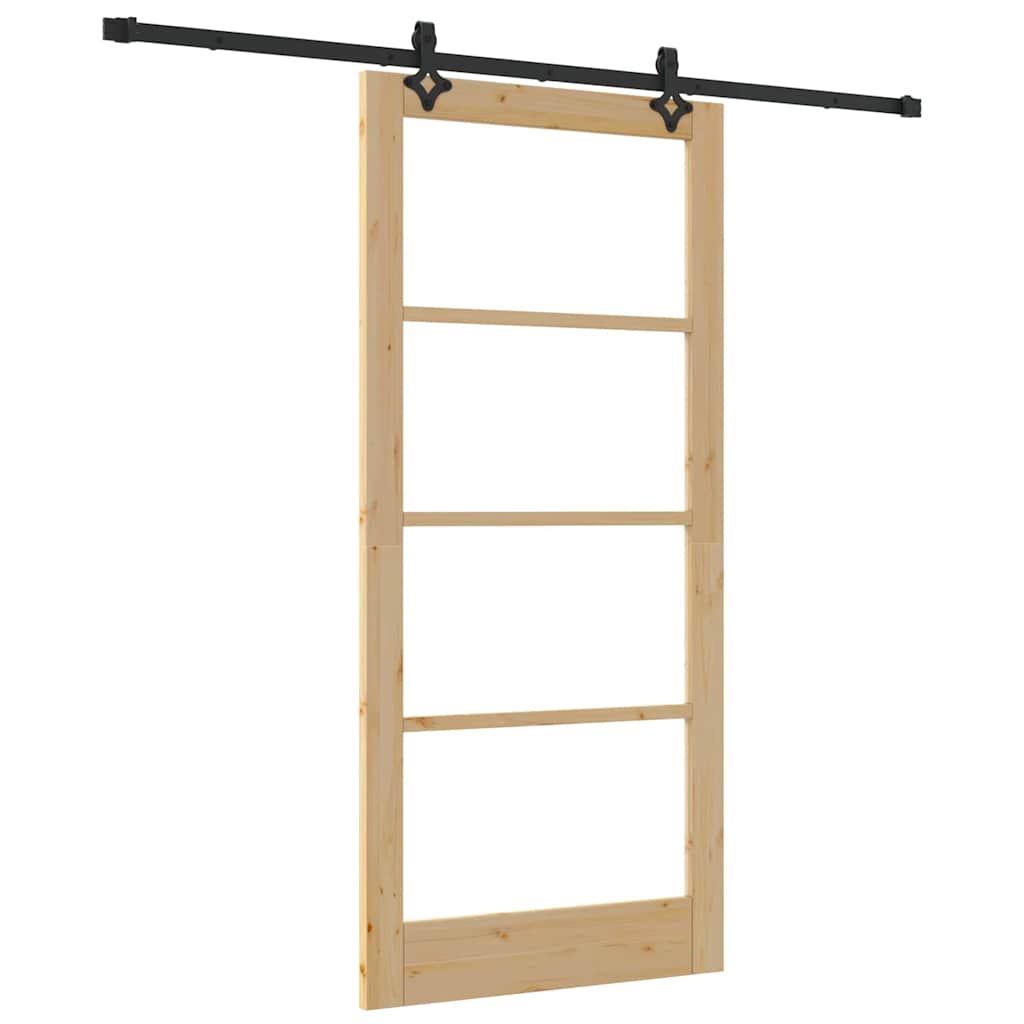 Sliding Door Natural 93 x 202 cm Solid Pine Wood and Glass
