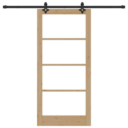 Sliding Door Natural 93 x 202 cm Solid Pine Wood and Glass