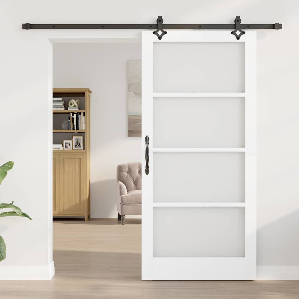 Sliding Door White 93 x 202 cm Solid Pine Wood and Glass