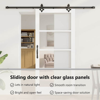 Sliding Door White 93 x 202 cm Solid Pine Wood and Glass