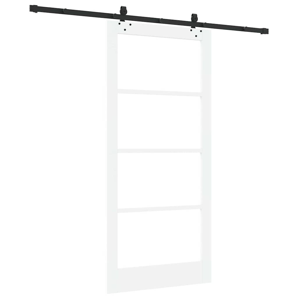 Sliding Door White 93 x 202 cm Solid Pine Wood and Glass
