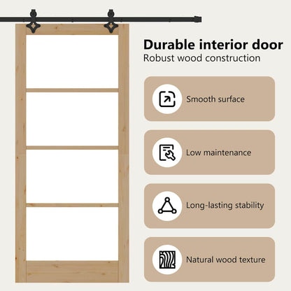 Sliding Door Natural 93 x 211 cm Solid Pine Wood and Glass
