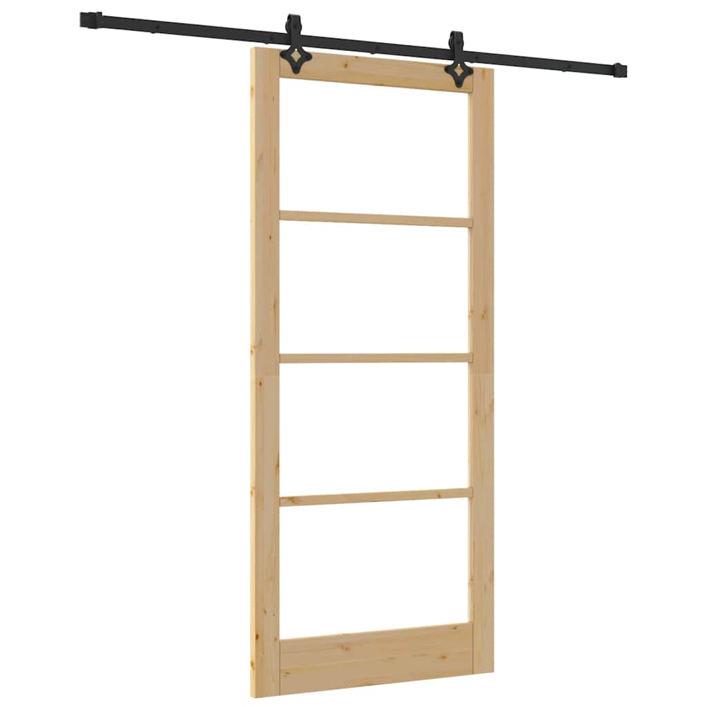 Sliding Door Natural 93 x 211 cm Solid Pine Wood and Glass