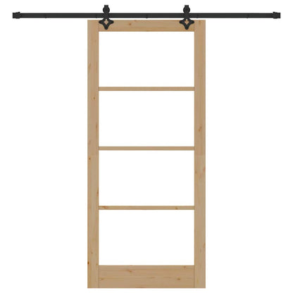 Sliding Door Natural 93 x 211 cm Solid Pine Wood and Glass