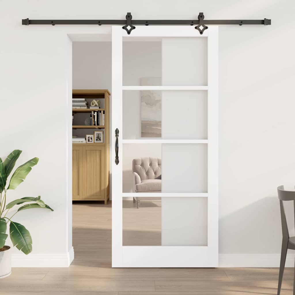 Sliding Door White 93 x 211 cm Solid Pine Wood and Glass