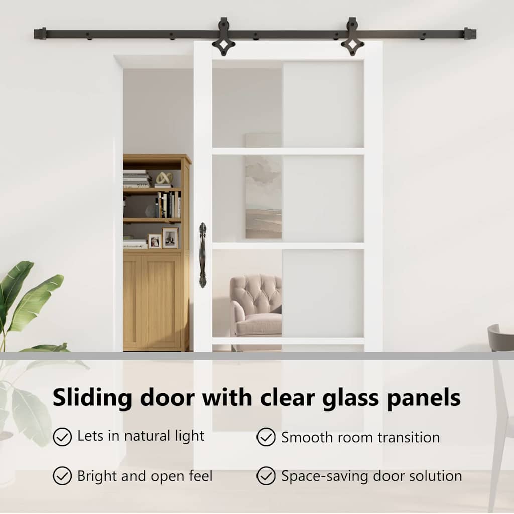 Sliding Door White 93 x 211 cm Solid Pine Wood and Glass