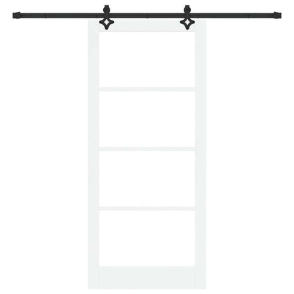 Sliding Door White 93 x 211 cm Solid Pine Wood and Glass