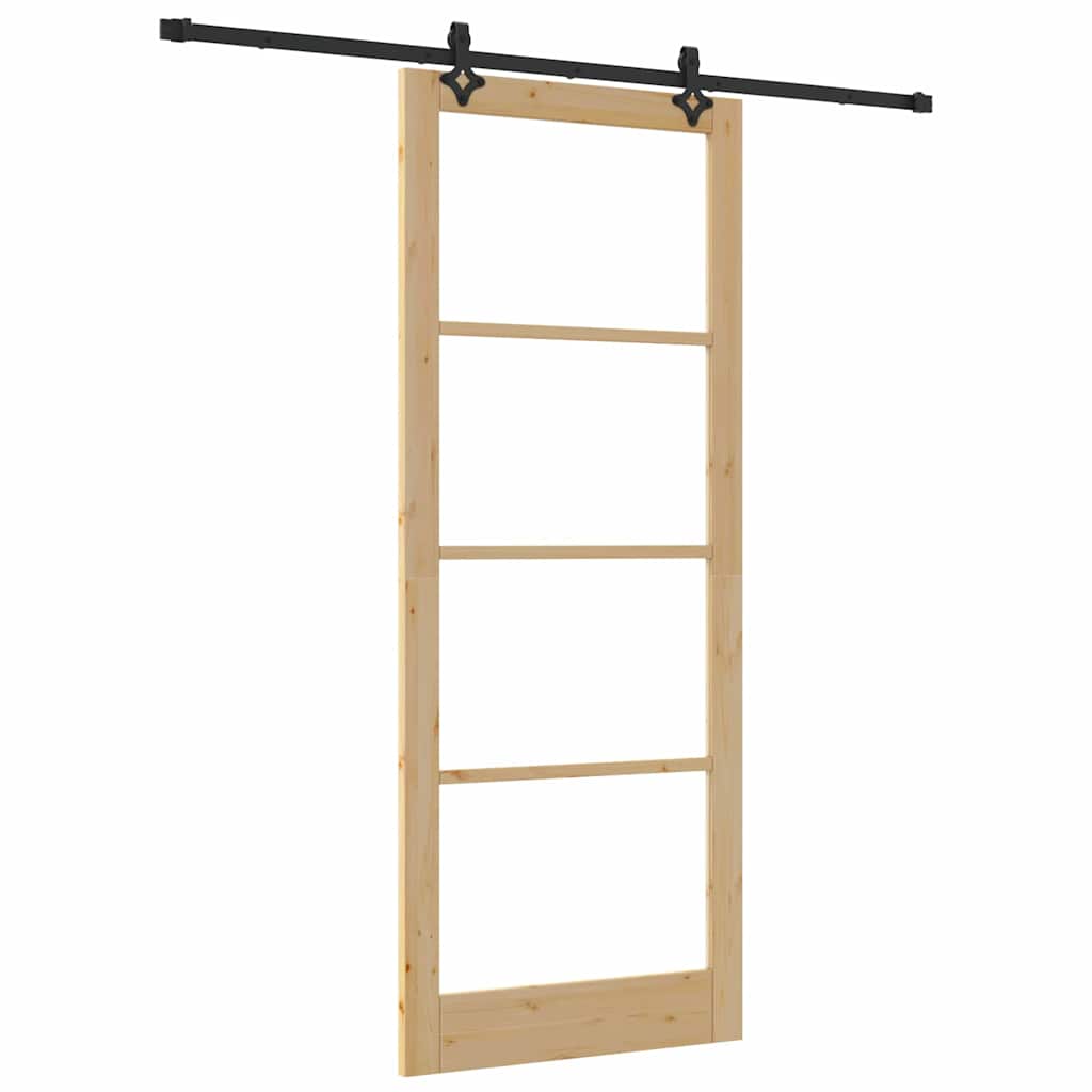 Sliding Door Natural 93 x 232 cm Solid Pine Wood and Glass