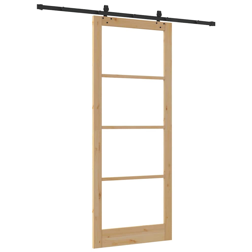 Sliding Door Natural 93 x 232 cm Solid Pine Wood and Glass