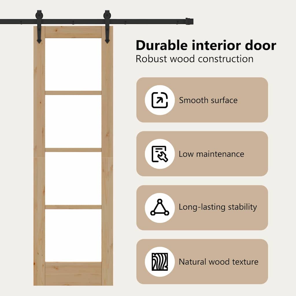 Sliding Door Natural 61 x 198.5 cm Solid Pine Wood and Glass