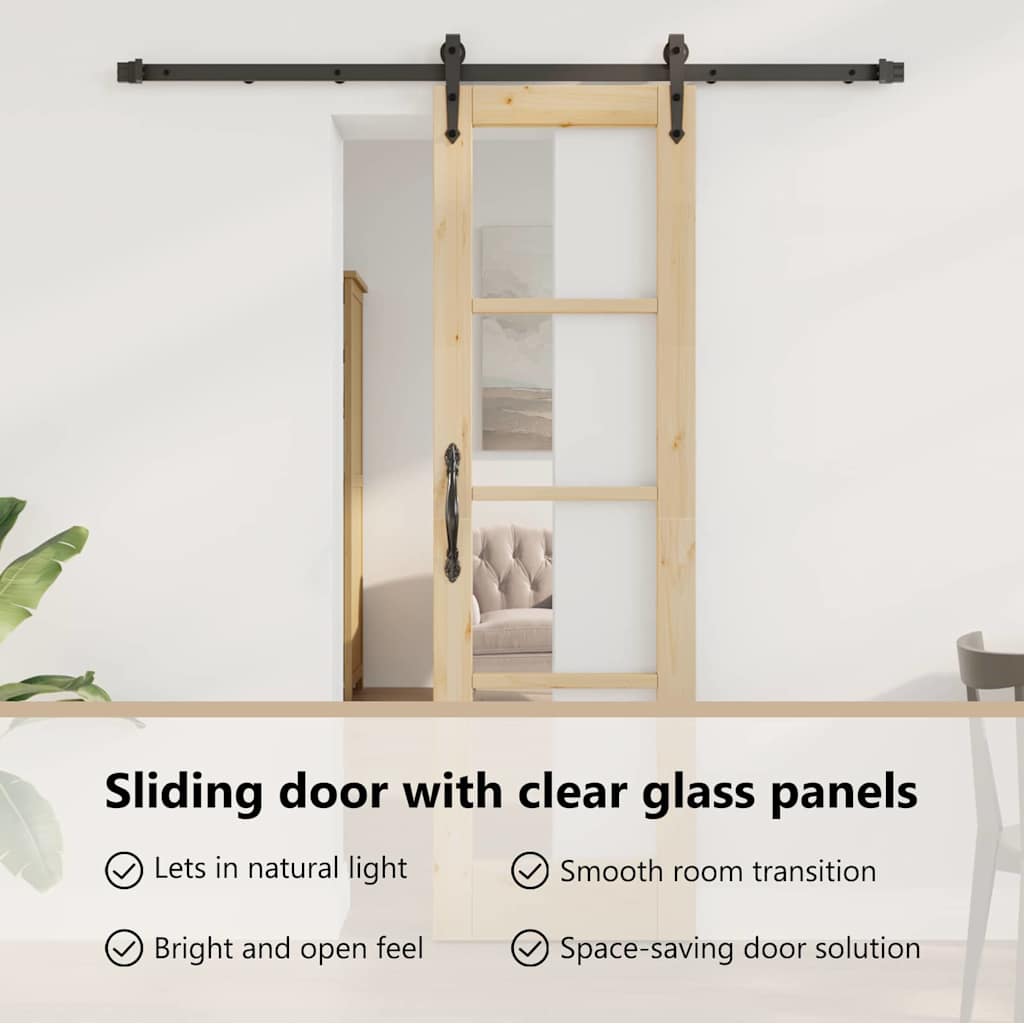 Sliding Door Natural 61 x 198.5 cm Solid Pine Wood and Glass