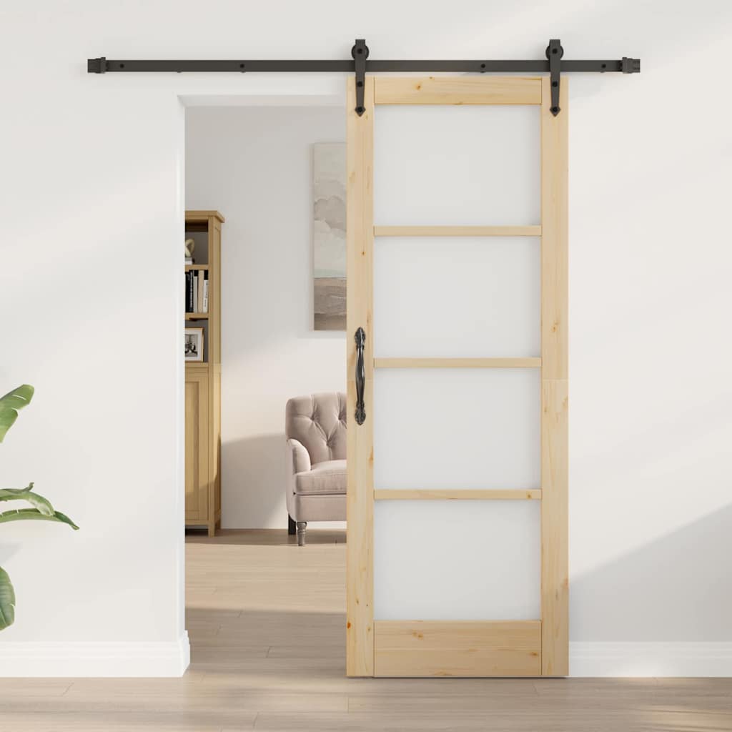 Sliding Door Natural 73.5 x 198.5 cm Solid Pine Wood and Glass