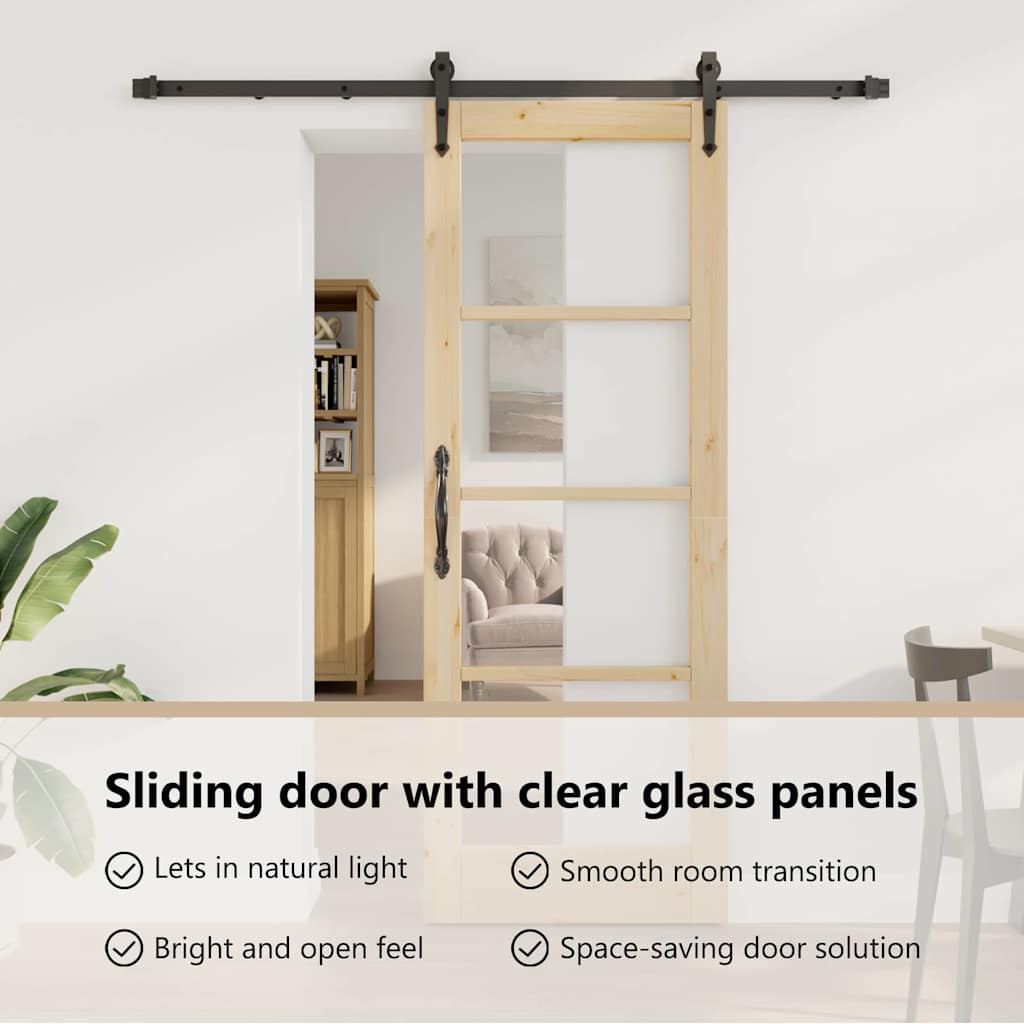 Sliding Door Natural 73.5 x 198.5 cm Solid Pine Wood and Glass