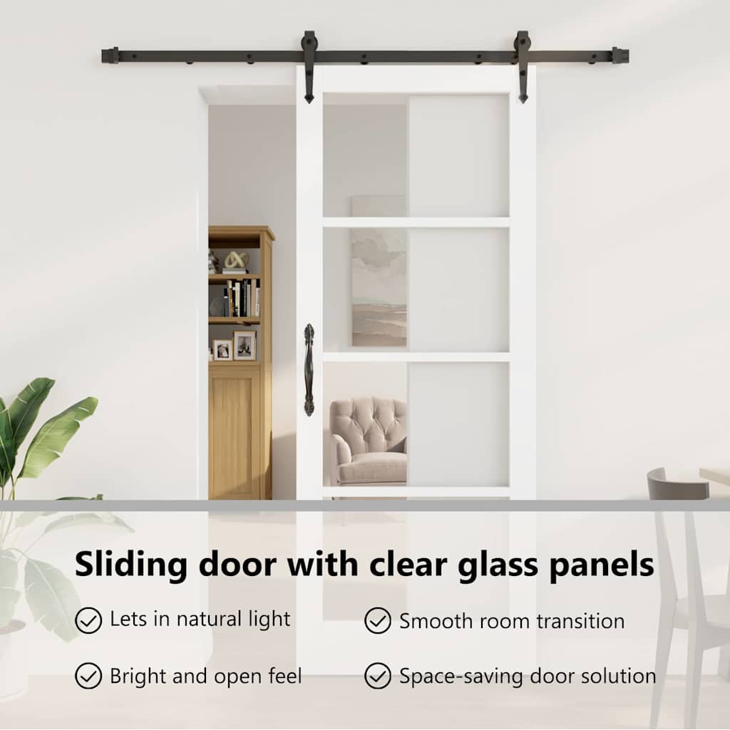 Sliding Door White 83 x 211 cm Solid Pine Wood and Glass