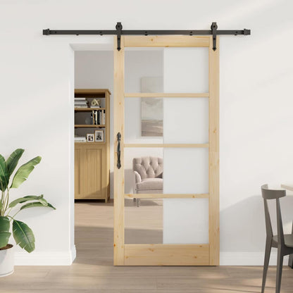 Sliding Door Natural 93 x 202 cm Solid Pine Wood and Glass